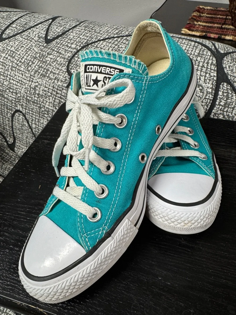 Converse Teal Low Top Sneakers with White Laces - Picture 3 of 10